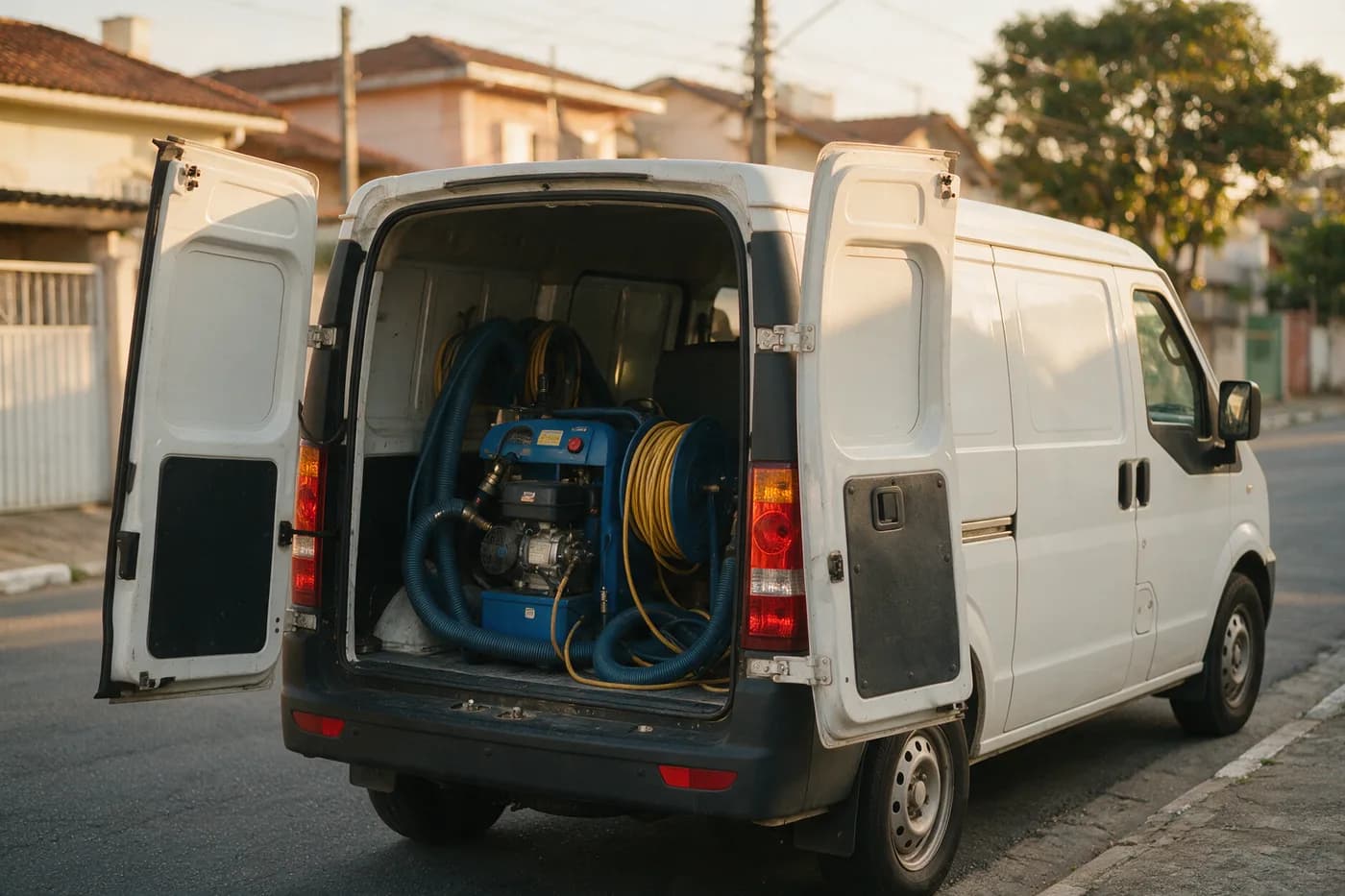 Equipamento de higienização carregado na van de atendimento da Multilimp